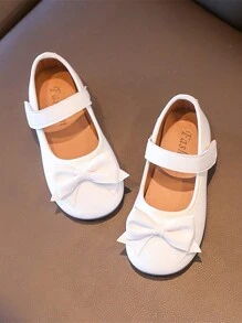 Chaussures plates pour bébé fille avec semelle souple, antidérapantes, boucle à crochet et nœud papillon, style princesse