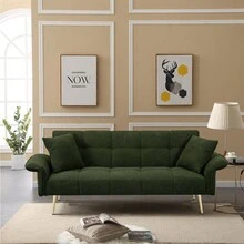 70-Inch Teddy Fleece Sofabed, Convertible Futon Sofabed With Adjustable Arms And Backrest, Modern Love Sofa For Living Room And Bedroom - màu xanh lá - Xem 1