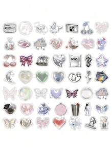 63pcs Pink And Silver Minimalist Doodle Sticker Set, Waterproof, For Decorating Luggage, Pens, Guitar, Notebook