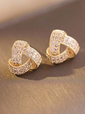 1pair Women Geometric Triangle Micro-Inlaid Earrings, 925 Silver Needle, Fashionable & Elegant Ear Studs For Multiple Occasions