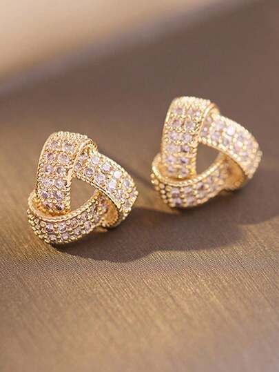 1 par de aretes geométricos de triángulo microincrustados para mujer, aguja de plata 925, aretes de moda y elegantes para múltiples ocasiones