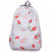 1 pieza Mochila con diseño de fresa con gran capacidad, diseño ligero y multifuncional adecuado para uso diario, casual, viajes, trabajo y clases para el Día de San Valentín - Morado - Ver 4