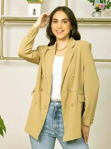 Blazer de cuello esmoquin con botón ropa de trabajo - Verde Oliva - Ver 7