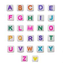 200 cái/gói 6mm Chữ cái Hạt In Hình vuông Hoặc Tròn Hình dạng , Đen , Trắng & Nhiều màu Đối với Trẻ em DIY Vòng tay/Vòng cổ Làm - 200 hạt chữ cái - Xem 9