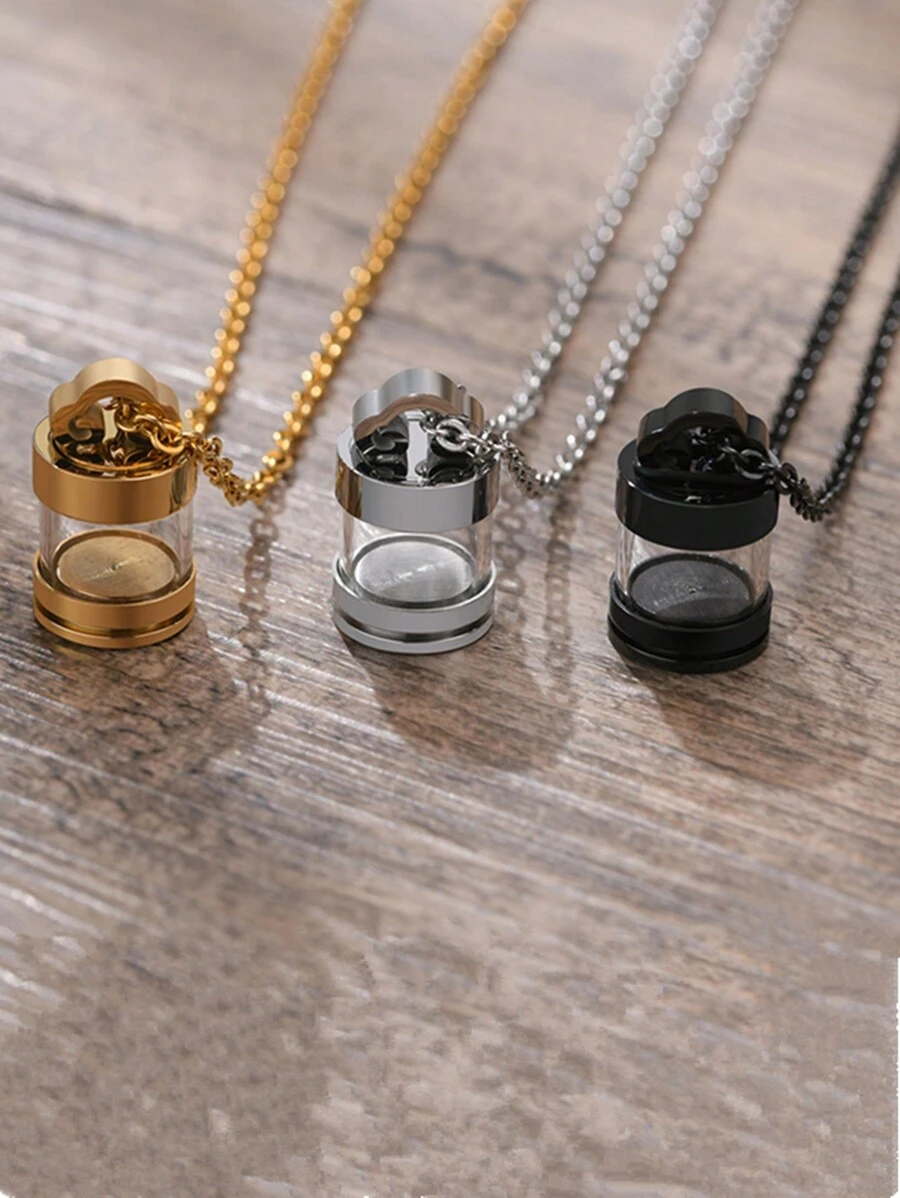 1pc Fashionable Transparent Perfume Cremation Box, Stainless Steel, Unisex, Daily Wear Accessory - Cylinder - View 1