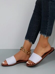 Summer Beach Slippers Women Flat Knitted Open Toe Slip On Shoes Casual Woven Strap Slides, For Outdoors