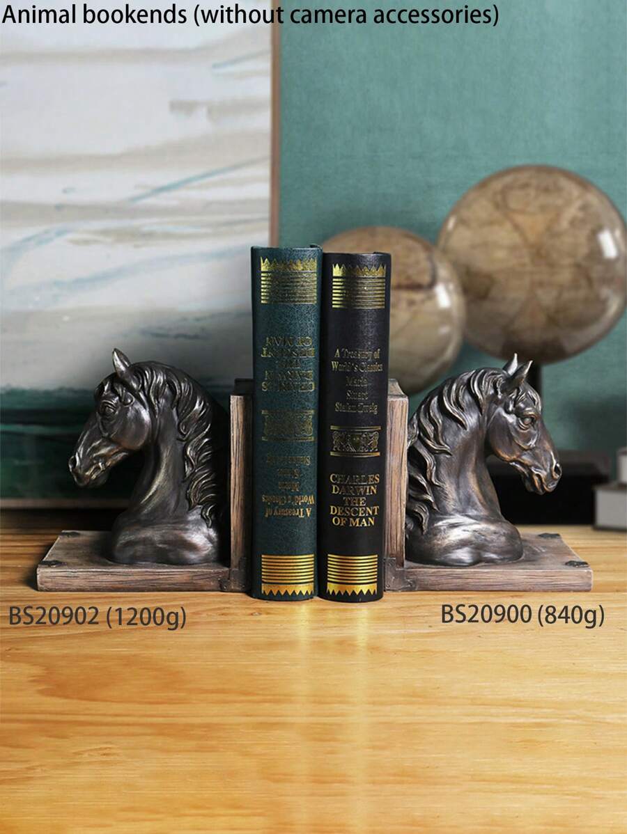 1pc American Style Animal Bookend Accessory, Resin Craft Horse Head Shape Bookend Decoration For Home Office Study Room, Suitable For Festival Gifts - BS20900 Bronze Horse - View 1