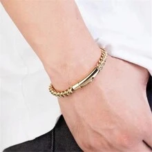 VKHK 1 pieza Pulsera de cadena de acero inoxidable chapada en oro de 18K, estilo punk, accesorio de moda como regalo para hombres - Amarillo Oro - Ver 3