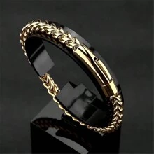 VKHK 1 pieza Pulsera de cadena de acero inoxidable chapada en oro de 18K, estilo punk, accesorio de moda como regalo para hombres - Amarillo Oro - Ver 1
