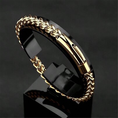 VKHK 1 Pulsera De Cadena De Acero Inoxidable Con Baño De Oro De 18k Estilo Punk Para Hombre, Accesorios De Moda Regalo