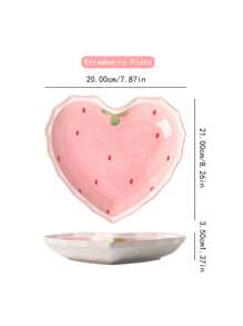 1set Ceramic Strawberry Shaped Bowl, Spoon And Plate Set, Heart Shaped Dish, Salad Bowl, Dessert Dish, Tableware For Home Use,Kitchen,Christmas Gift,School Supplies - Pink - View 11