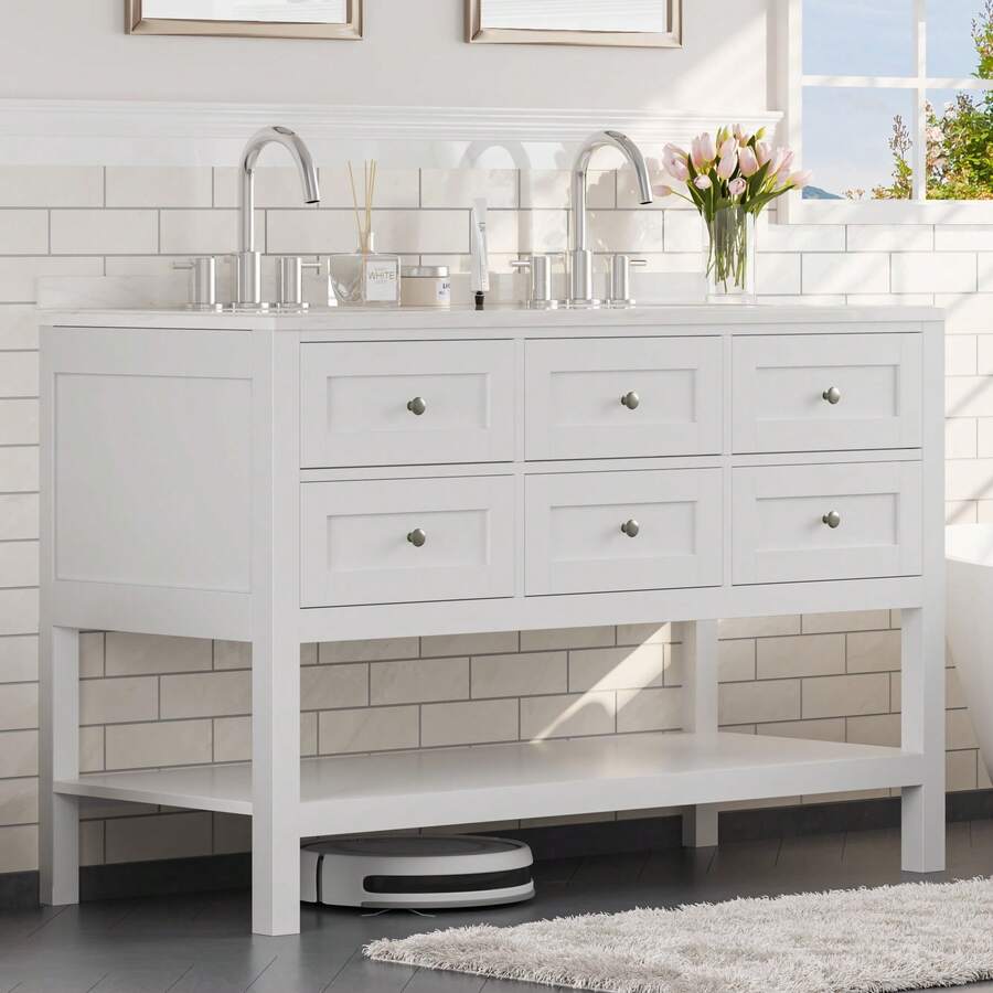 Homnibu 59.1'' Free Standing Double Bathroom Vanity With Engineered