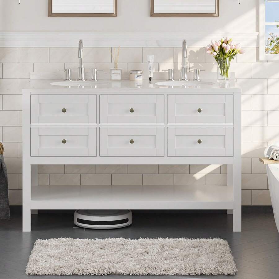 Homnibu 59.1'' Free Standing Double Bathroom Vanity With Engineered