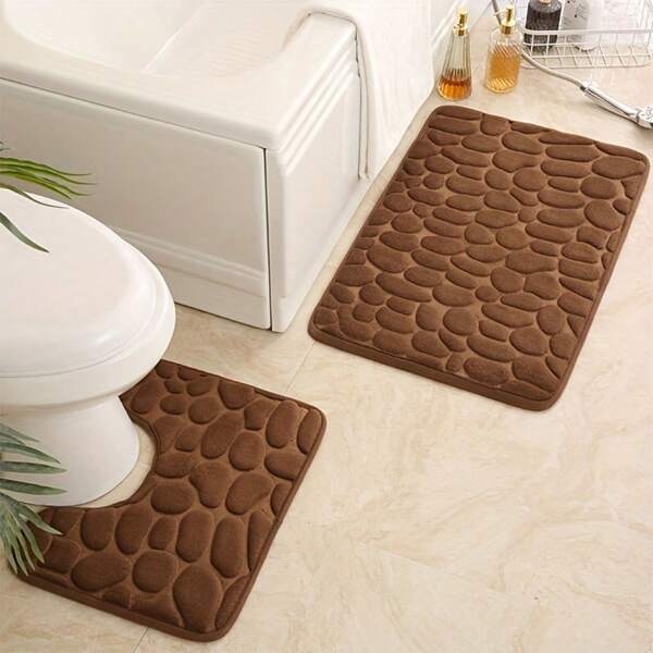 1pc/2pcs Simple Solid Color Stone Pattern Absorbent Anti-Skid Bath Mat, Bathroom Mat Home Bathroom Decor Bath Rug Floor Carpet Outdoor Rug Door Mat Fall Decor Bathroom Accessories Back To School Entryway Decor