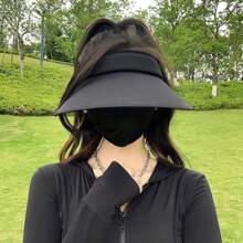女士新款防UV冰絲太陽帽，寬簷戶外通風設計沙灘蝴蝶結遮陽帽 - 墨帽 - 查看 2