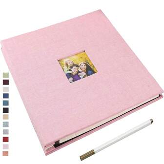 1pc Self-Adhesive Album, 28x27cm, With Window Cutout, 40 Sheets Linen Pages & Metal Pen, Diy Anniversary Scrapbook, Perfect For Baby, Wedding, Family Gifts Birthday Graduation