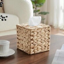 1pc Water Hyacinth Paper Towel Box, Square And Rectangle Woven Paper Towel Box, Simple Buckle Paper Towel Box, Suitable For Bathroom, Living Room, Bedroom, Vanity, Home Decor, Bathroom Accessories, Home Goods, Table, Home Organization And Storage - Ginger - View 4