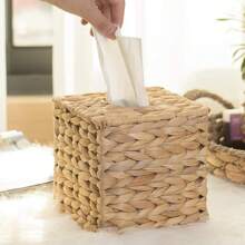 1pc Water Hyacinth Paper Towel Box, Square And Rectangle Woven Paper Towel Box, Simple Buckle Paper Towel Box, Suitable For Bathroom, Living Room, Bedroom, Vanity, Home Decor, Bathroom Accessories, Home Goods, Table, Home Organization And Storage - Ginger - View 8