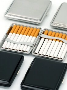 1pc Men's Fashionable Stainless Steel Solid Color Cigarette Case For Daily Use. Suitable For Both Men And Women. - Black - View 3