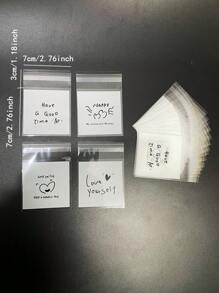 原創可愛塗鴉黑白小禮物包裝 OPP 自黏密封袋，Keep Smile、Happy、Have A Good Time 圖案配小愛心設計，禮品卡裝飾袋，適用派對、婚禮、節日禮物包裝 - 黑與白 - 查看 2