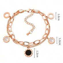 1 Peça Pulseira De Corrente Dupla Com Pingente De Círculo De Números Romanos Fashion