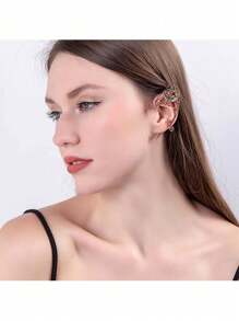 1 件手工铜线包裹的花翼和叶子耳夹耳环，无耳洞耳环夹，仙女耳饰，全新礼物