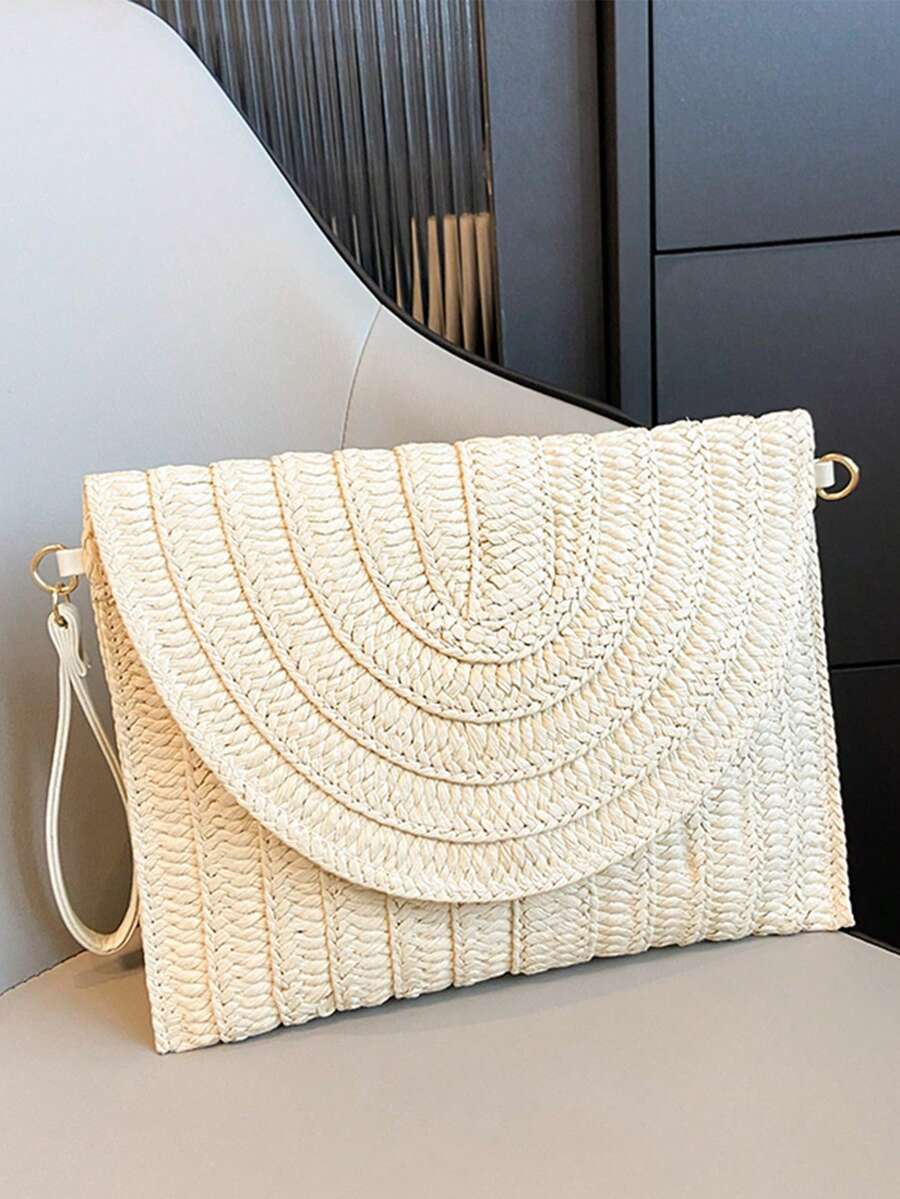 1入組（10.63英寸×7.87英寸×0.19英寸）時尚女士單肩包,輕便防水,編織包,大容量,可調節長度的帶子,適用於旅行,度假,女士休閒單肩袋 - 白色 - 查看 1