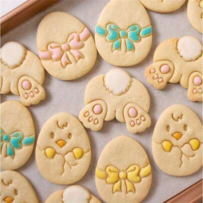 3pcs, Easter Cookie Cutters, Plastic Pastry Cutter, Bunny Chicken Egg Biscuit Molds, Baking Tools, Kitchen Accessories