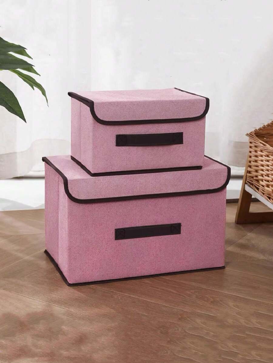 Cajas de almacenamiento plegables, juego de 2 cajas organizadoras de tela, contenedores de cubos de almacenamiento para ropa, juguetes, libros, decoración de habitación, decoración del hogar, decoración de otoño, decoración de dormitorio - Rosa - Ver 1