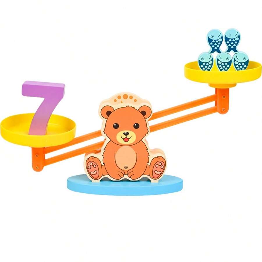 Wooden Toy Bear Balance Scale For Kids, Educational Tool For Logical Thinking, Number Recognition And Balance Training - Multicolor - View 1