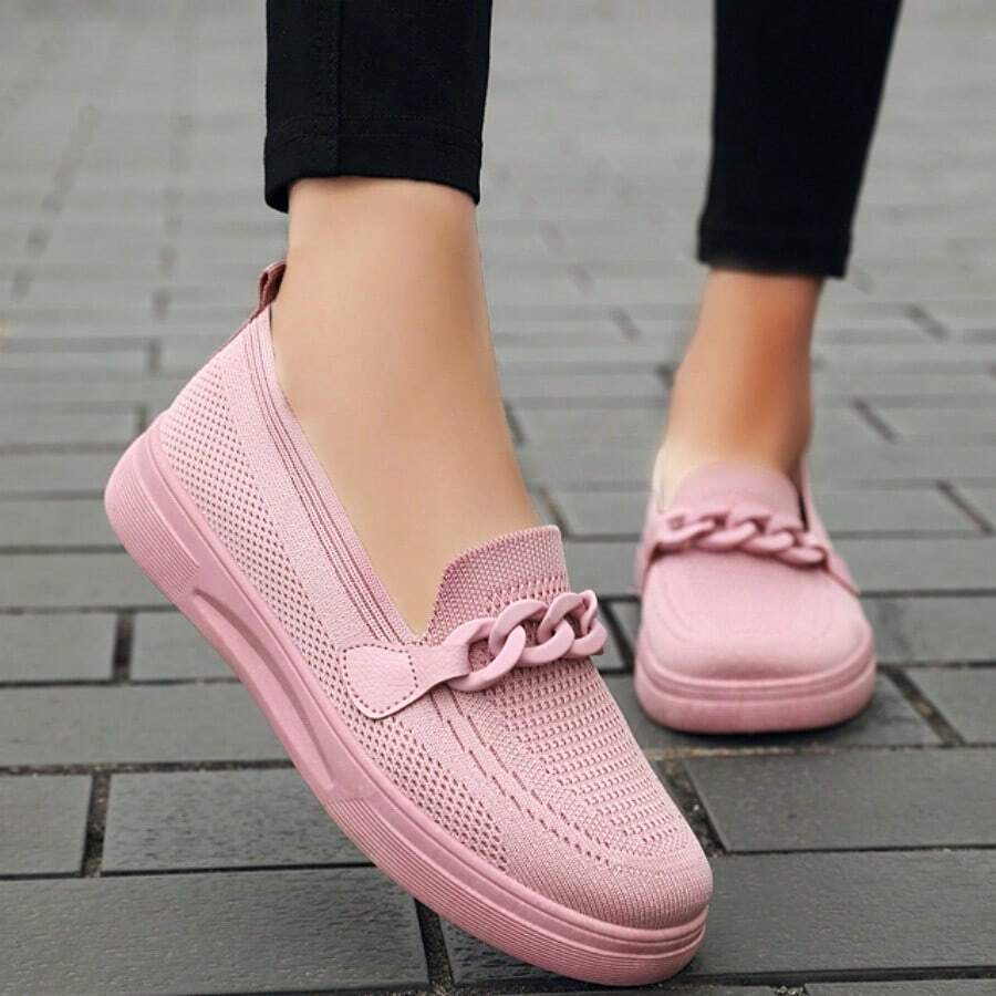 Women's Mesh Breathable Low-Heeled Flat Shoes With Comfortable Grey Color For Spring, Summer And Autumn