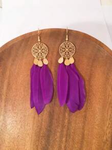 1pair Fashionable Feather Earrings In Various Colors, Suitable For Women's Daily Wear And Holiday Style - Feather - View 5