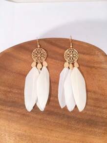 1pair Fashionable Feather Earrings In Various Colors, Suitable For Women's Daily Wear And Holiday Style - Feather - View 3