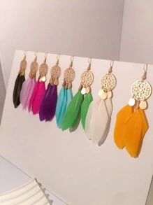 1pair Fashionable Feather Earrings In Various Colors, Suitable For Women's Daily Wear And Holiday Style - Feather - View 1