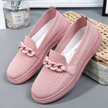 Women's Mesh Breathable Low-Heeled Flat Shoes With Comfortable Grey Color For Spring, Summer And Autumn