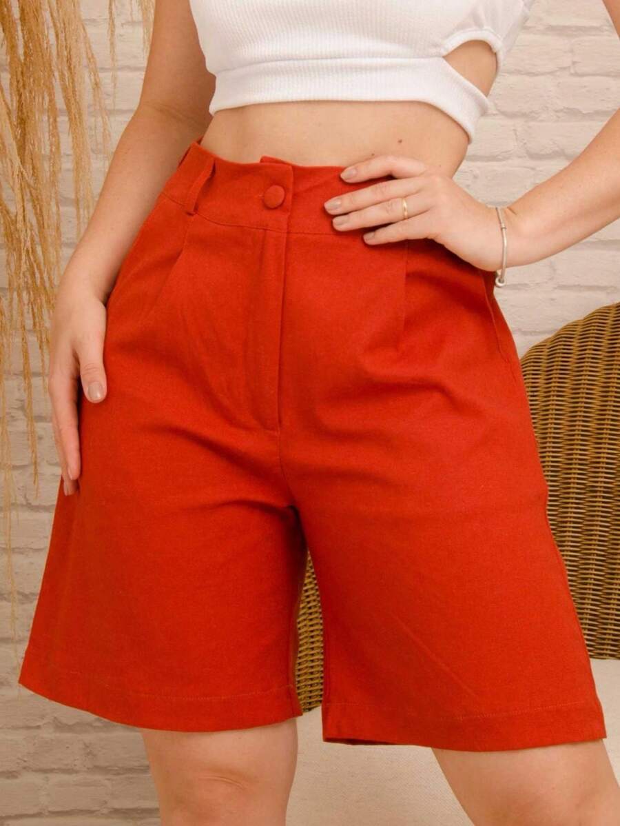 SHORT BERMUDA JORTS DE LINHO ALFAIATARIA FEMININA