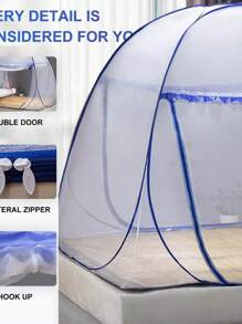 Mosquitera Pabellon Cama 1.8*2*1.5m Plegable 2 Puertas Abajo - Azul - Ver 7