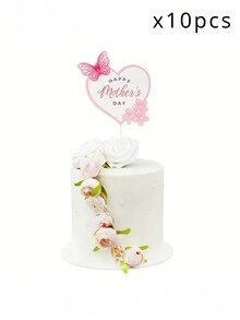 10pcs Happy Mother's Day Cake Topper Mom Letter Cake Topper Decorative Party Cake Decoration For Mother's Day - Apricot - View 1