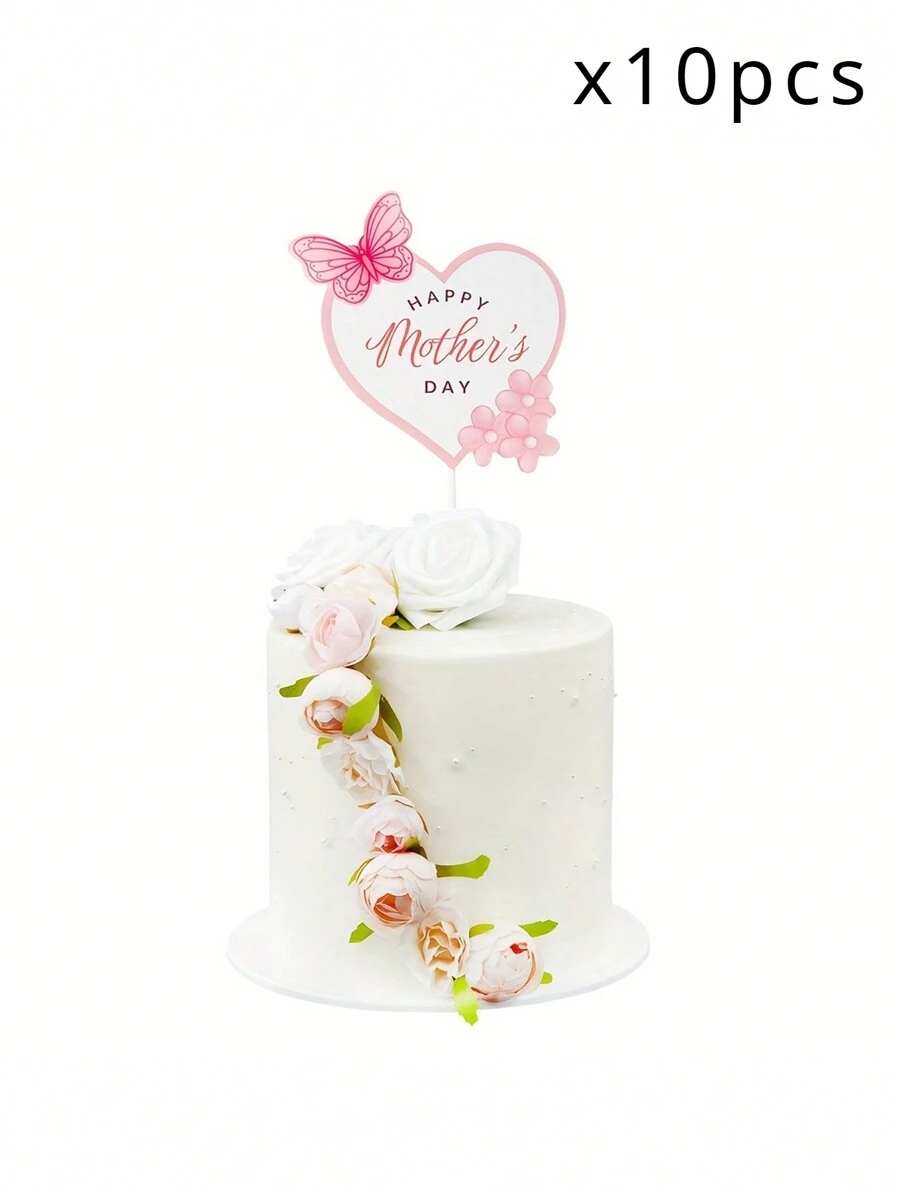 10pcs Happy Mother's Day Cake Topper Mom Letter Cake Topper Decorative Party Cake Decoration For Mother's Day - Apricot - View 1