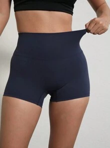 深藍色短褲，緊貼身形的高腰瑜伽緊身短褲，輕盈柔滑且具有內增高設計，提升身材曲線，女性塑身短褲，彈性短褲，翹臀短褲，女士拳擊短褲 - 藏蓝色 - 查看 5