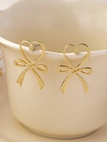 1對幾何設計中空心形和蝴蝶結形耳環 - 幾何設計鏤空愛心耳環 - 查看 7