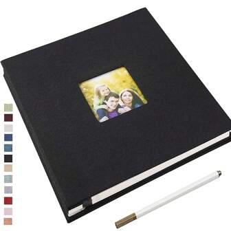 1pc Self Adhesive Album 28x27cm With Window, 40 Double Sided Linen Scrapbook +Metallic Pens, Suitable For Diy Anniversary Commemorative Album For Baby, Wedding And Family Gifts Birthday Graduation