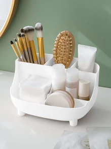 1 Stück weiße Make-up Organizer Box für den Schreibtisch, einfache Aufbewahrung von Kosmetika, tragbare Kosmetikaufbewahrungsbox, für Urlaub, Strand, Badezimmer, Schlafzimmer, große Kapazität, Make-up Tasche, Reiseessentiell - Weiss - Übersicht 4