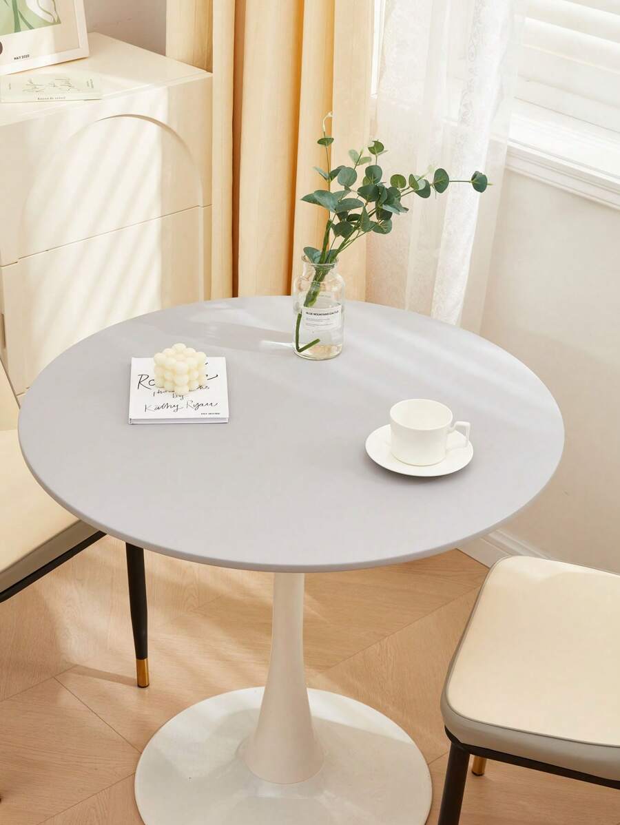 1pc Waterproof Tablecloth, Solid Color, Oil-Proof, Luxury, For Dining Table, Coffee Table, Desk, Washable, Round, Dust-Proof, Home Use - Grey - View 1