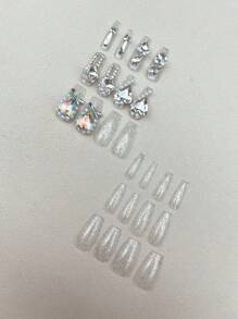 24 Cái/bộ Móng Tay Giả Ballet Kim Cương Giả Lấp Lánh Cao Cấp Phong Cách Châu Âu Và Mỹ + 1 Keo Thạch + 1 Dũa Móng Tay Bấm Vào Móng Tay Đồ Dùng Làm Móng - Nhiều màu - Xem 4