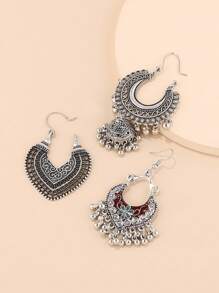 3對復古花卉雕花油漬鈴形耳環,適用於女性派對,日常佩戴 - 復古風 - 查看 6