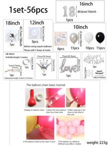 56pcs 18th Birthday Party Decoration Set, Silver Balloon Mix In Latex And Foil Material, Christmas