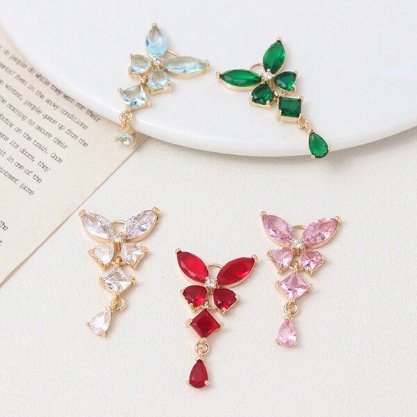 2 Piezas Colgante Con Forma De Lágrima De Mariposa De Cuatro Hojas Para Joyería Diy Para Pulsera, Pendiente, Pasador Y Colgante