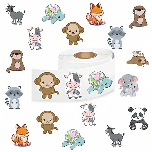500pcs/Roll Cute Animal Cartoon Pet Aesthetic 1 Inch Adhesive Sticker Roll With 10 Patterns Label Stickers For Scrapbooking, Self-Adhesive Sealing Stationery Card Envelope, Ideal For Kids' Gifts, Teen Party Supplies, Award And Motivation,Kids Stickers,Stickers Kids,Stickers