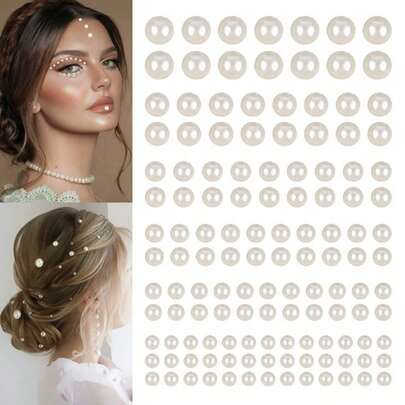 1 miếng dán ngọc trai tự dính 3mm/4mm/5mm/6mm Mix cho tóc, mặt, trang điểm